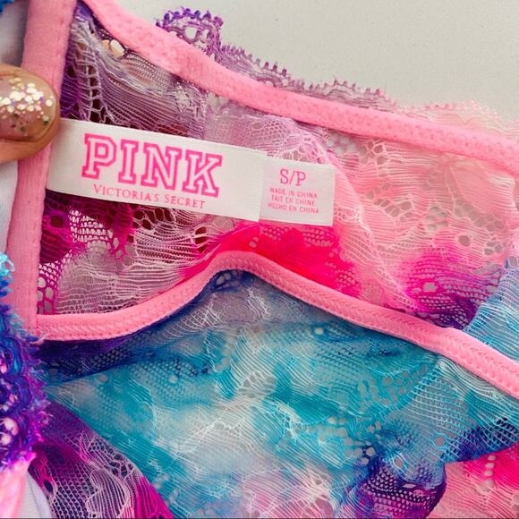 NEW VS VICTORIAS SECRET Blue Pink Purple Pastel Neon Lace Bra Bandeau Crop Top S - Picture 3 of 7